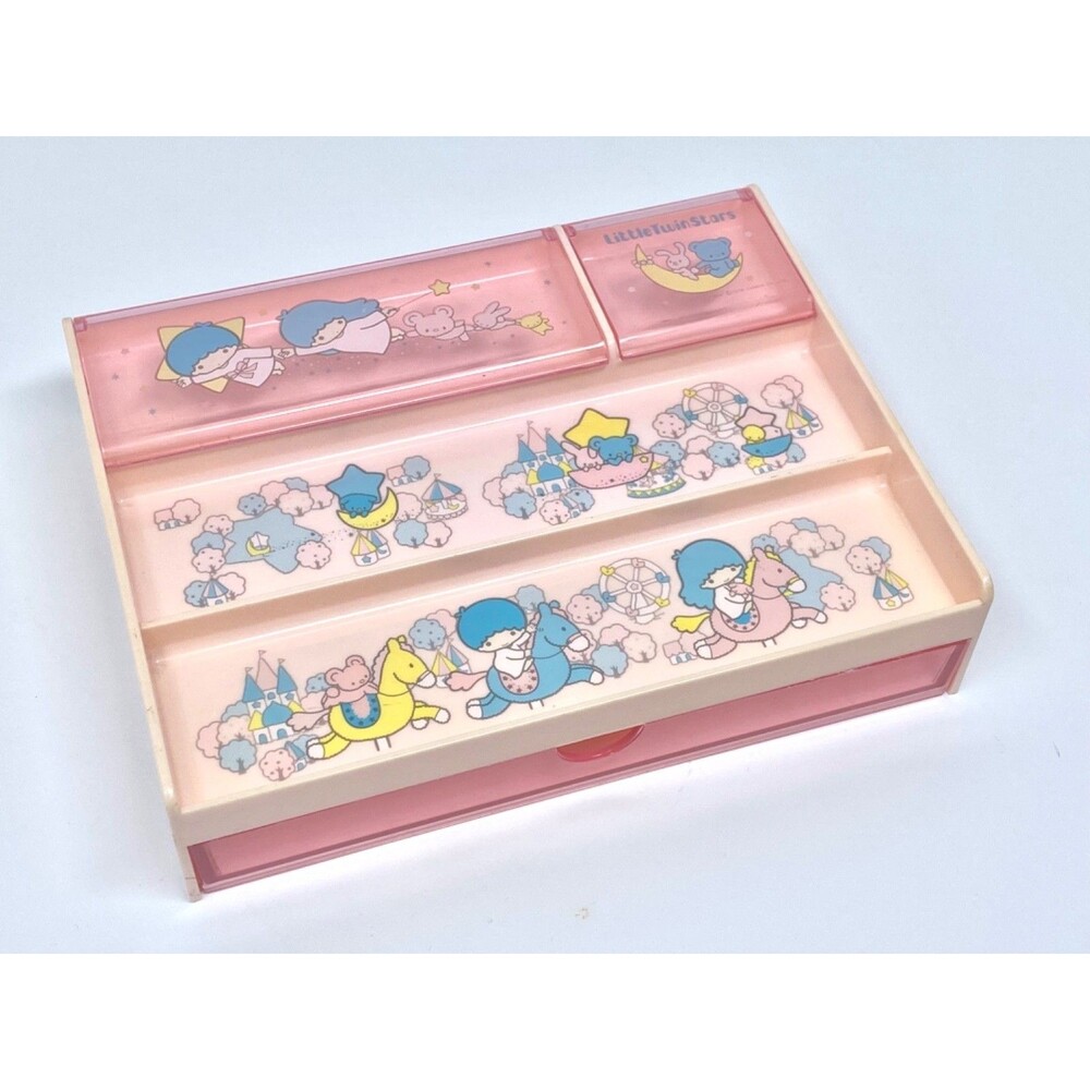 RARE Vintage Sanrio Little Twin Stars Desk Organizer Kiki Lala Drawer 1976 Nice!
